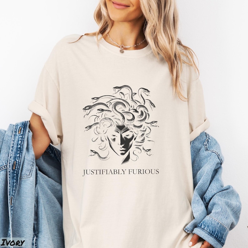 Justifiably Furious, Medusa Comfort Colors T-Shirt, Bold Greek Mythology Tee for Feminist Rage, Retro Style & Empowerment, Anti-Trump Shirt, feminist icon, fuck the patriarchy, handmaids tale, rage shirt, scream shirt, furious tee, anti-trump, medusa tee, not going back, feminist, greek mythology, myth shirt, angry woman