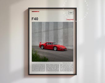 フェラーリF40ヴィンテージポスター、象徴的な車のウォールアート 