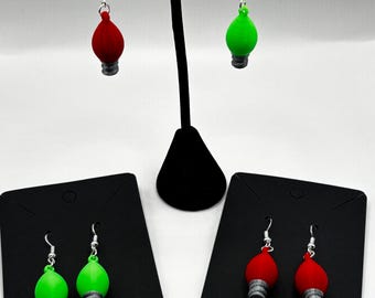 2-pack Christmas Light Earrings - Festive Red & Green 3D Printed Holiday Jewelry