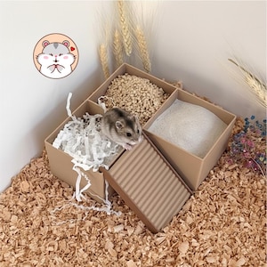 Multi-Abschnitt-Hamster-Ausgrabungsbox mit Treppe, 3-Kammer-Sandbad für kleine Haustiere, benutzerdefinierte Farb-Nagetierbereicherung, Ratten-Wachsmaus-Substratschale