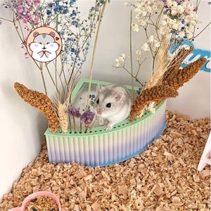 Modular Hamster Dig Box with Spray Holder, Corner Sand Bath for Small Pets, Rodent Foraging Tray, Syrian & Dwarf Hamster Enrichment Habitats