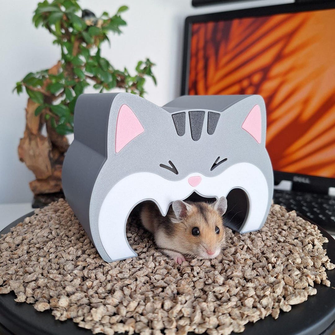 3D Printed Hamster Hideout. Dwarf Hamster House, Cat Design. Open ...