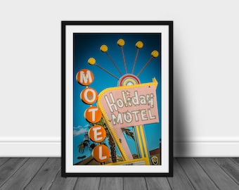 Las Vegas Neon Motel Sign Print, Retro Wall Art, Holiday Motel Print