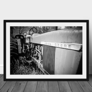 John Deere Tractor Photograph - Black & White, Tractor Photography, Americana Photography, Farmhouse Photography, Metal Wall Art