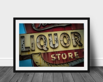 Vintage Liquor Sign, Neon Sign, Mid Century Modern Art, Digital Art Print, Retro Wall Art, Vintage Prints, Bar Art