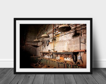 Bethlehem Steel Bench Art Print: Rusted Metal, Abandoned Warehouse