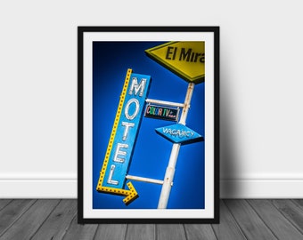 Las Vegas Motel Sign, Vacancy Sign, Neon Sign, Mid Century Modern Art, Digital Art Print, Retro Wall Art, Vintage Prints, Blue Background