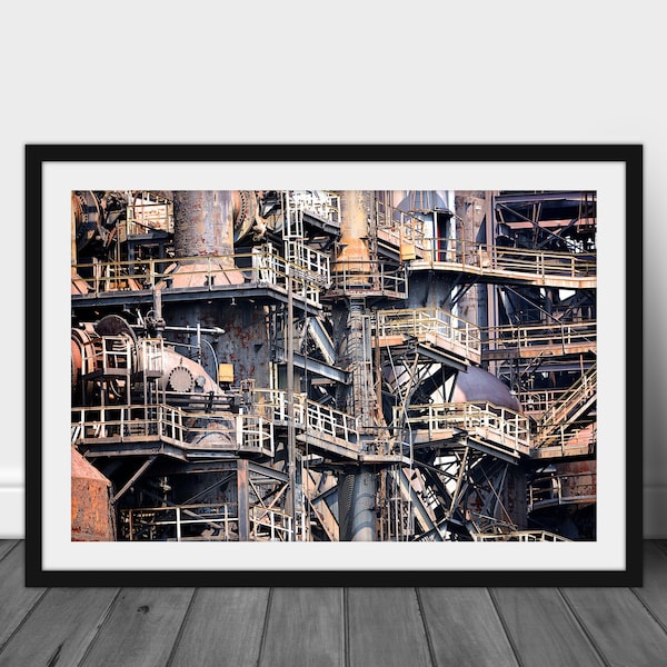 Bethlehem Steel, Bethlehem PA, Steps, Stairs Art Print, Industrial Prints, Rustic Wall Art, Steel Factory Photo, Masculine Decor, Garage Art