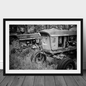 John Deere Tractor Photograph - Black & White,  Tractor Photography, Americana Photography, Farmhouse Photography, Metal Wall Art