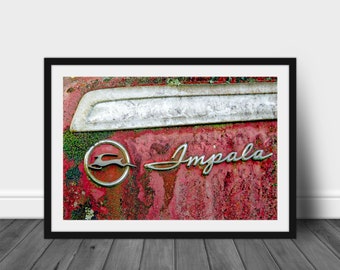 Chevy Impala, Car Emblem, Muscle Car Photo, Car Collector, Automotive Art Photography, Garage Art, Textured Wall Art, Digital Print, Mancave