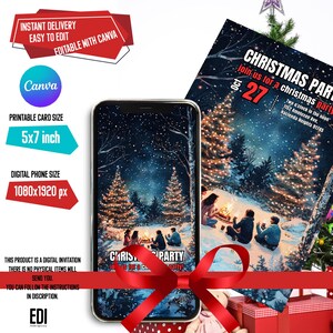 Christmas Card Invitation Editable Template on Canva - Christmas Party Printable and Digital Invitation - Xmas & Friendsmas Invite