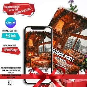 Christmas Party Invitation Editable Template on Canva, Printable Christmas Flyer for Friendsmas, Christmas Card Digital Invitation