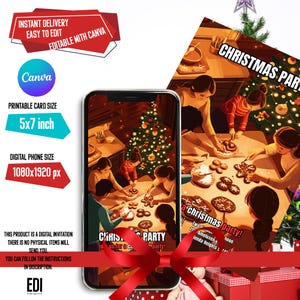 Editable Family Christmas Party Invitation, Printable Christmas Invitation Template, Holiday Party Invitation, Canva Template Invitation