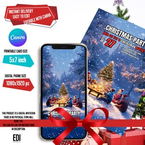 Christmas Party Invitation Template Canva - Christmas Card Printable & Digital Invitation - Editable Xmas and Friendsmas Invite
