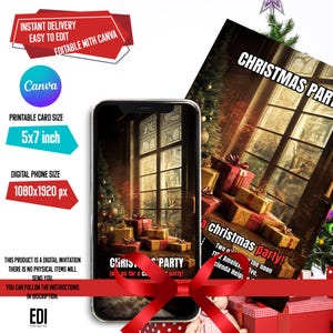 Christmas Card Invitation Template Canva - Christmas Party Invite Printable & Digital - Editable Xmas and Friendsmas Invite, Holiday Party