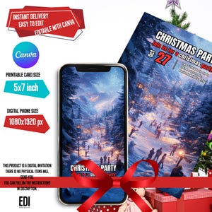 Christmas Flyer Template - Friends Christmas Party Invitation - Christmas Invitation Template Canva - Digital & Printable Christmas Template