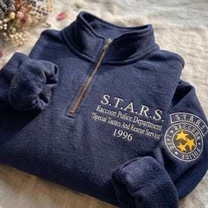 Unité tactique brodée sur un quart de fermeture éclair, sweat-shirt horreur de la survie, pull Gamer inspiré de la police zombie
