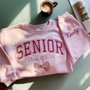 Senior Embroidered Sweatshirt Class of 2026 with Name, Senior 2026 Shirt, Personalized Graduation Gift for Her, Senior Girl Bow Crewneck