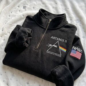 Artemis II broderad dragkedja, NASA Orion Mission Sweatshirt, Mission Lunar Exploration Shirt, astronomiälskare gåva