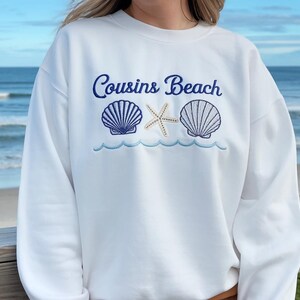 Cousins Beach Embroidered Sweatshirt, East Coast Summer Crewneck, Beach Town Aesthetic Shirt, Coastal Vacation Gift