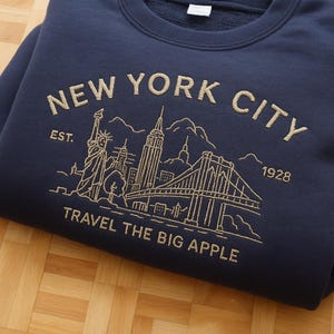 New York City Embroidered Sweatshirt, Vintage NYC Crewneck, Big Apple Travel Gift, New York Aesthetic Sweater, 90s Retro City Sweatshirt