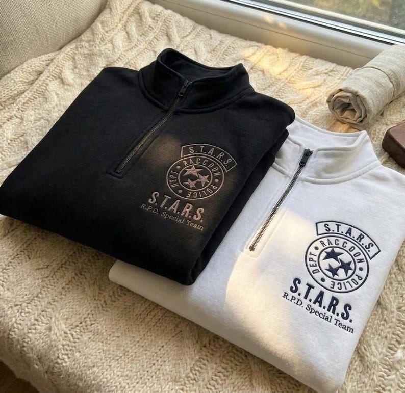 Resident Evil STARS Quarter Zip, Raccoon City Police Sweatshirt, RPD Embroidered Shirt, Gamer Gift, Tactical Streetwear image 5