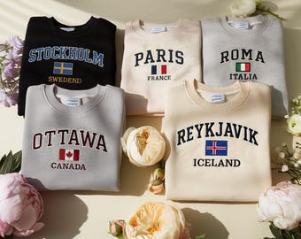 City Name Embroidered Sweatshirt, Travel Souvenir Crewneck, Personalized City Name Shirt, College Style City Shirt, Travel Lover Gift