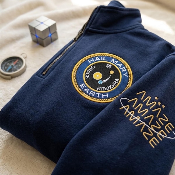 Planet Project Hail Mary Embroidered Quater Zip, Amaze Amaze Amaze Sweatshirt, Sci-fi Fantasy Bookish Shirt, Book Lover Gift