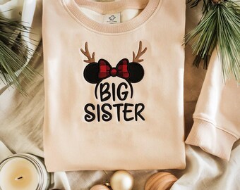 Große Schwester Weihnachten Sweatshirt, große Schwester Ankündigung Shirt, bestickt Kleinkind Sweatshirt, personalisierte Sibling Shirt, Weihnachtsgeschenk