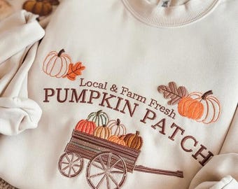 Bluza z haftowanym motywem dyni, bluza z haftowanym motywem Halloween, bluza jesienna, okrągły dekolt z motywem dyni, prezent na Halloween, przytulny jesienny akcent