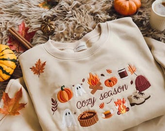 Cozy Season Embroidered Sweatshirt, Cozy Season Sweatshirt, Autumn Sweatshirts, Sweatshirts for Her, Fall Sweatshirt, Cozy Autumn Shirt