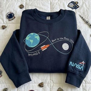 Embroidered NASA Mission to the Moon Sweatshirt, Apollo 11 Saturn V Rocket Pullover, Vintage Space Shirt, NASA Gift