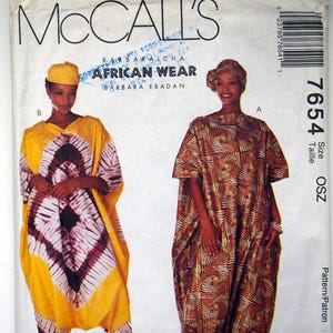 Peut inclure: Patron de couture McCall's pour vêtements africains. Le patron comprend deux styles de vêtements, l'un avec un motif en diamant et l'autre avec un motif en spirale. Le patron est pour la taille OSZ.