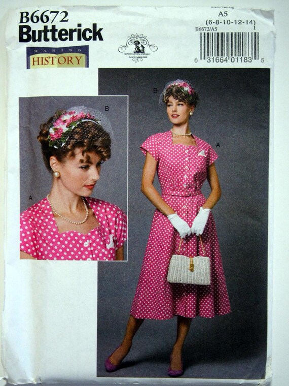 Butterick 6672, 1950s Button-front Dress With Hat - Sewing Pattern