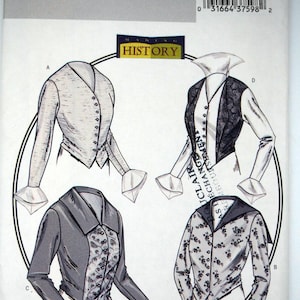 Puede incluir: Patrón de costura Butterick B4091 con cuatro diseños de chaqueta. El patrón incluye ilustraciones de chaquetas con varios estilos, incluyendo telas florales y estampadas, y botones decorativos. El texto "MAKING HISTORY" es visible.