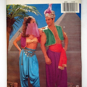 Patrón de costura Butterick 4969, Disfraz de genio o harén muy fácil: pantalones, chaleco, turbante y velo.