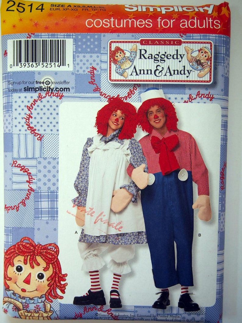 Raggedy Ruff Patterns Raggedy Ann & Andy Costume Sewing Pattern - Simplicity 3601 (also 2514 ...