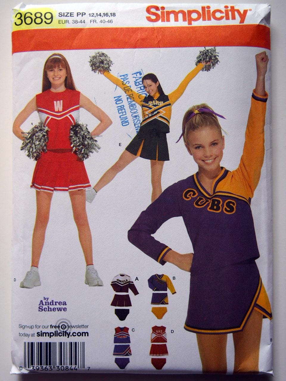 Simplicity 3689, Cheerleader Outfit With Multiple Uniform Styles, by Andrea Schewe – Sewing Pattern