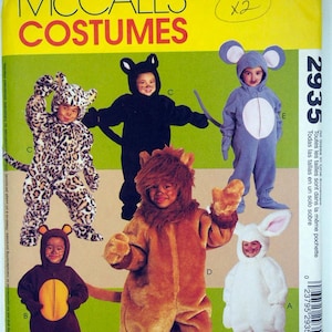 McCall's 2935, Fantasias Infantis de Coelho, Urso, Gato, Leão e Rato - Molde para Costura