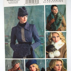 Vogue 8171 Sömnadsmönster: Mössa i fuskpäls, muff, krage, handskar (storlek S-L)
