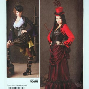Puede incluir: El patrón Simplicity 1819HH presenta dos mujeres con trajes de estilo steampunk. El patrón incluye un corsé, una chaqueta y una falda. Los trajes son en tonos negro, rojo y marrón. Tallas US 6, 8, 10, 12, tallas Euro 32-38, tallas FR 34-40.