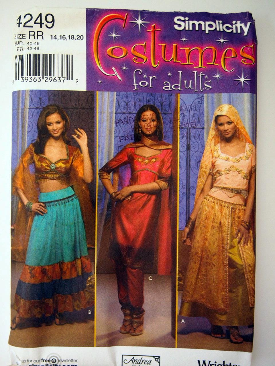 Simplicity 4249, Belly Dancer & Indian Dancer Costume Collection for Adults - Sewing Pattern