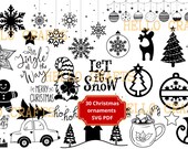 30 Christmas ornaments SVG For Cut File, engraved, Christmas Tree, ornaments bauble, hand drawn, svg, dxf, pdf, for cricut Silhouette,