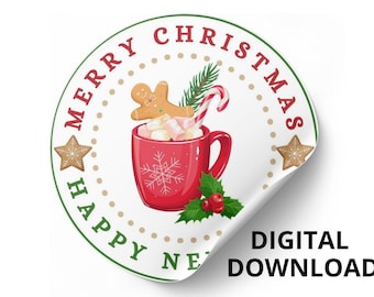 Pegatinas navideñas imprimibles para tazas, pegatinas navideñas, pegatinas navideñas SVG, paquete SVG de invierno, pegatinas de feliz año nuevo, feliz Navidad SVG