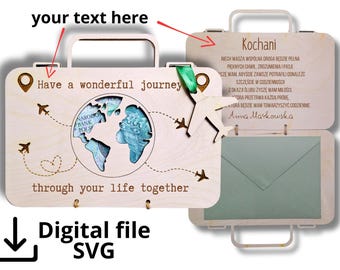 Umschlag Geldkoffer Gravierter Umschlag Geschenk zur Hochzeit Geburtstag Geschenk für einen Reisenden dxf, SVG Geld Sperrholz Koffer Hochzeit Geschenkkarte