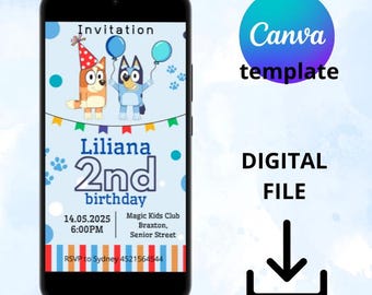 E-Card Canva Vorlage Mobile Karte, Digitale Geburtstagseinladung für Kinder zum 1. Geburtstag, Einladungsvorlage auf Leinwand, Paw Patrol Geburtstagseinladung