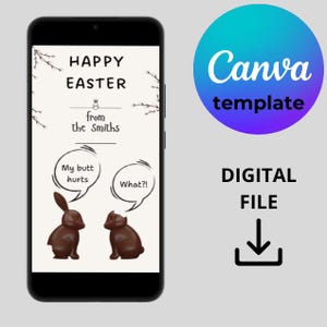 Bewerkbare Paaskaarten Sjabloon, Canva Paas E-Card, Grappige mobiele Paaskaarten, Aangepaste Paasgroetkaart DIY, Bewerkbare Canva Sjabloon