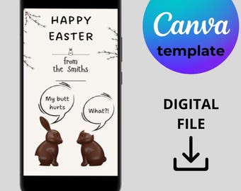 Editable Easter Cards Template, Canva Easter E-Card, Funny mobile Easter Cards, Custom Easter Greeting Card DIY, Editable Canva Template