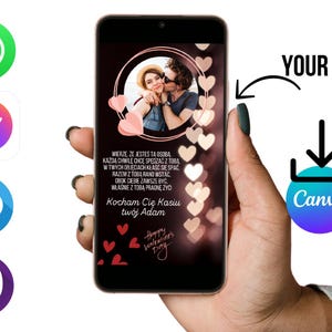 Gelukkige Valentijnsdag digitale kaart - Valentijnsdag tekst geanimeerde kaart, E-Card Canva sjabloon mobiele kaart, ik hou van jou kaart