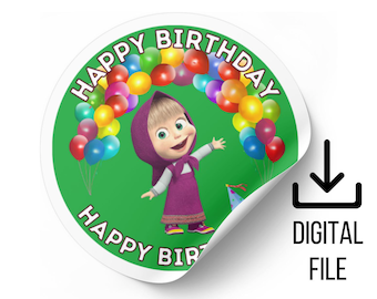Printable Birthday mug Stickers, Masha & Bear sticker Birthday party stickers, thank you svg, thank you birthday sticker, Masha Avery SVG
